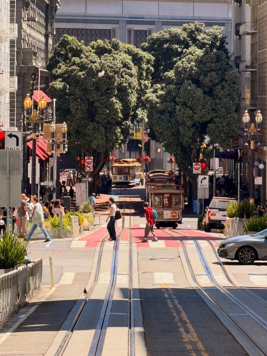 San Francisco cable cars sunny day