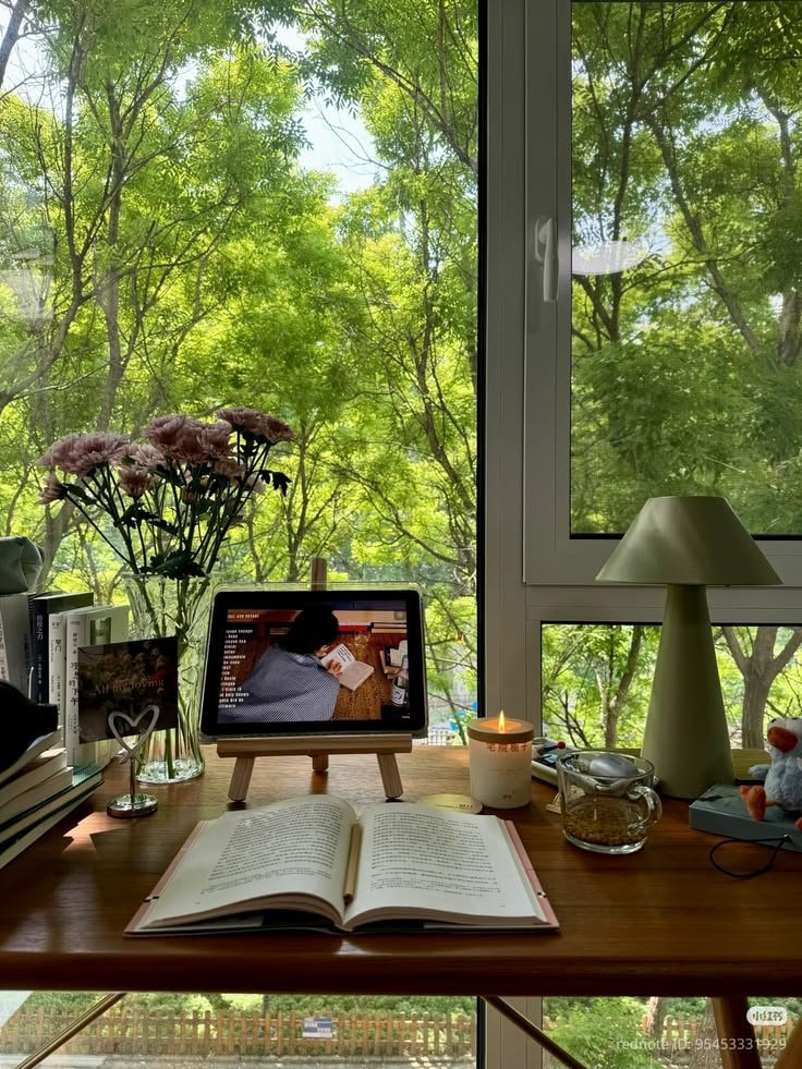 serene desk with books (photo 3 of 3)