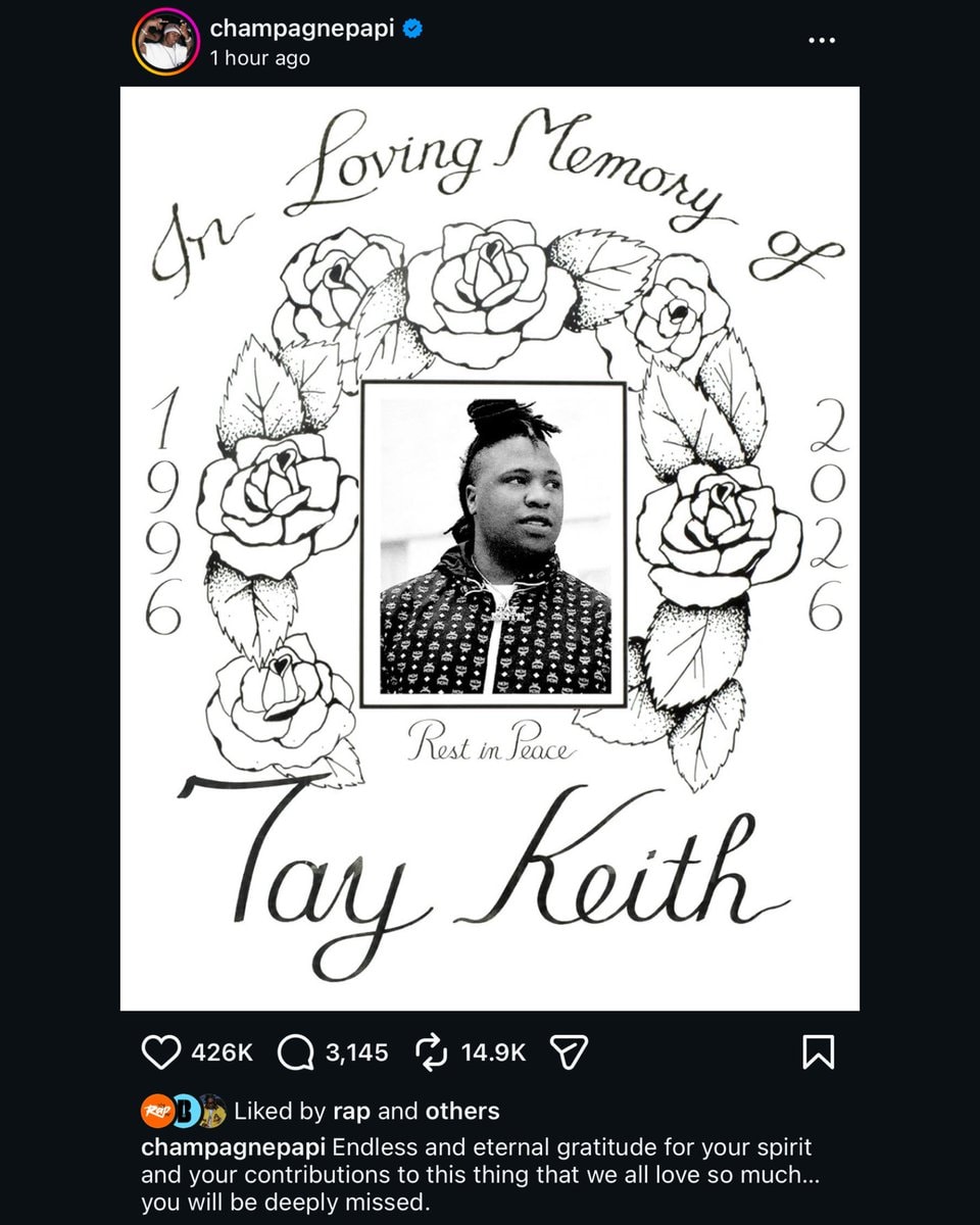 Drake pays tribute to Tay Keith 🕊️