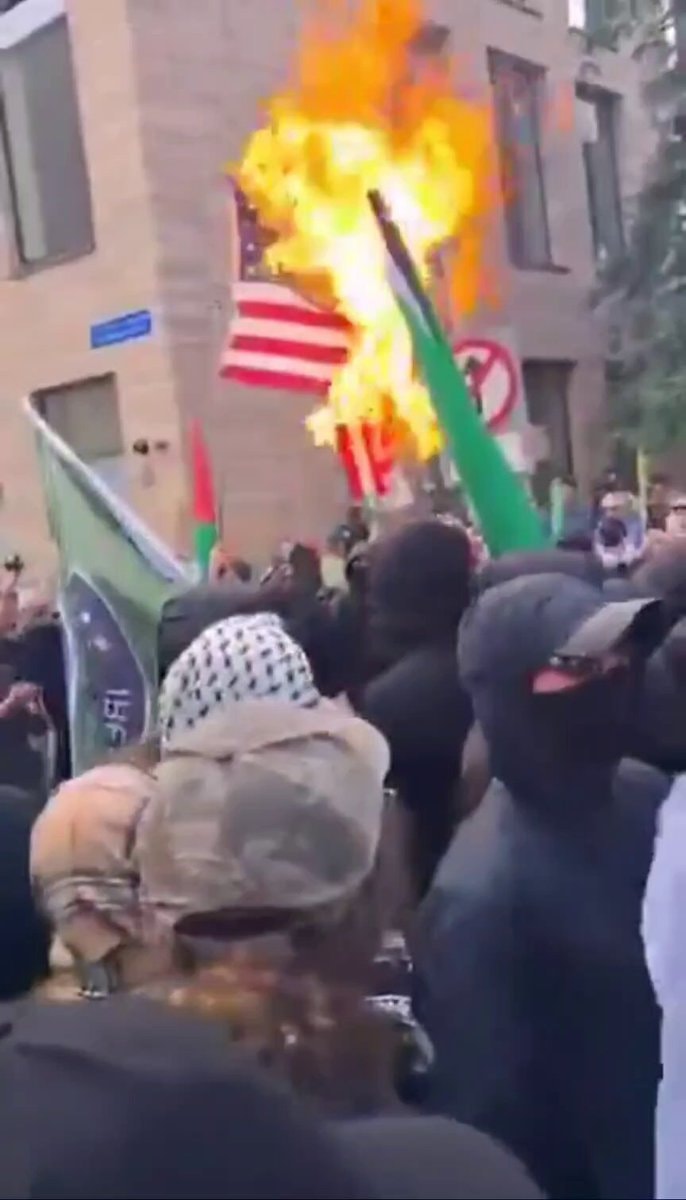 Protesters burn American flag after Trump visit Protesters burn American flag after Trump visit