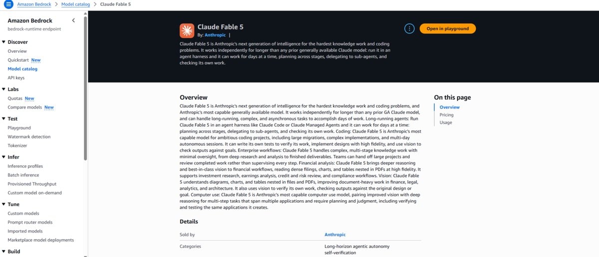 Claude Fable 5 Amazon Bedrock catalog