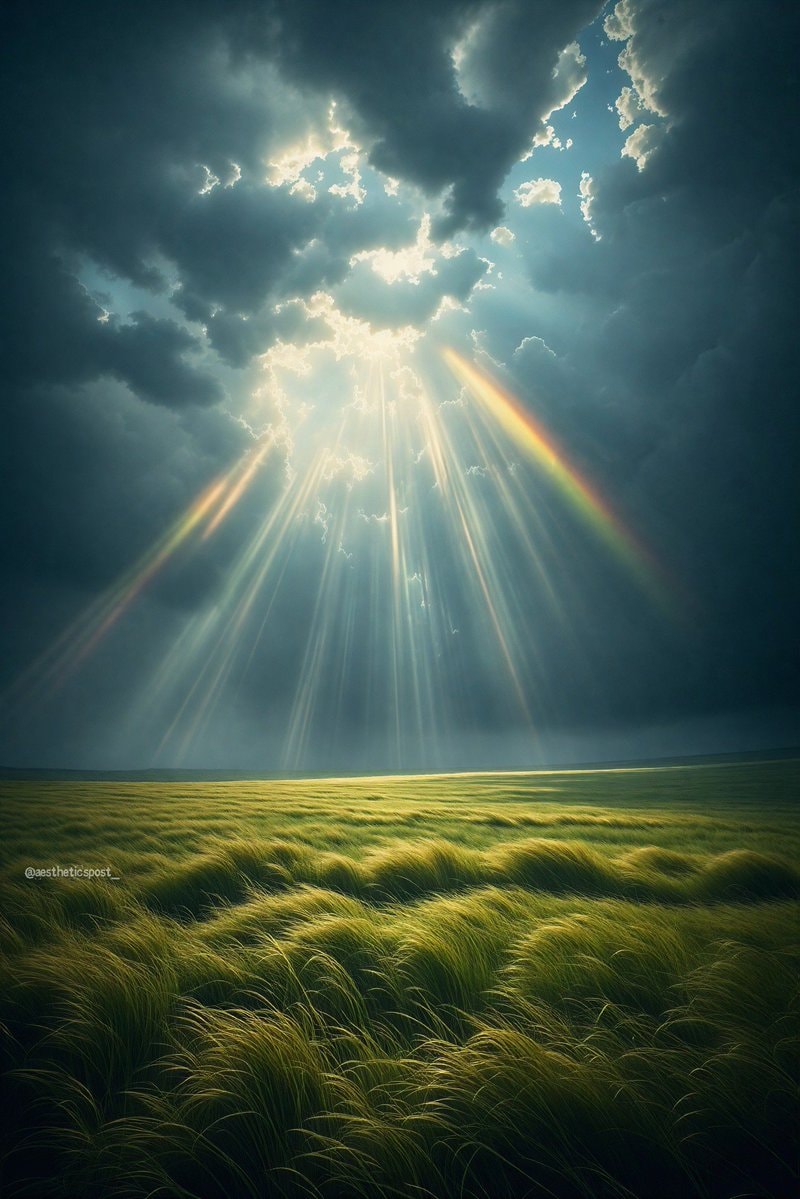 stormy clouds and golden grass
