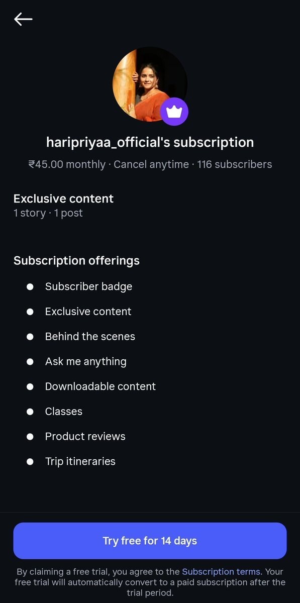 Haripriya Instagram subscription growth (photo 2 of 4)