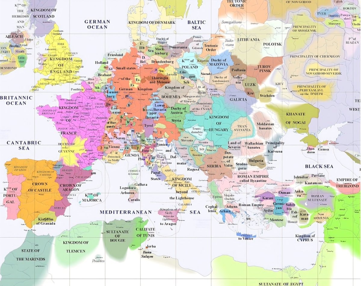 Map of Europe mid-14th century Map of Europe mid-14th century
