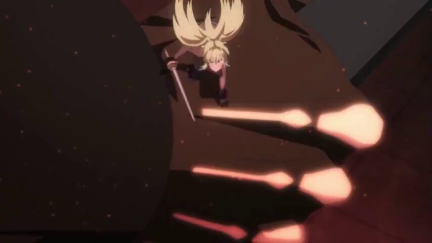 blonde anime warrior on glowing structure