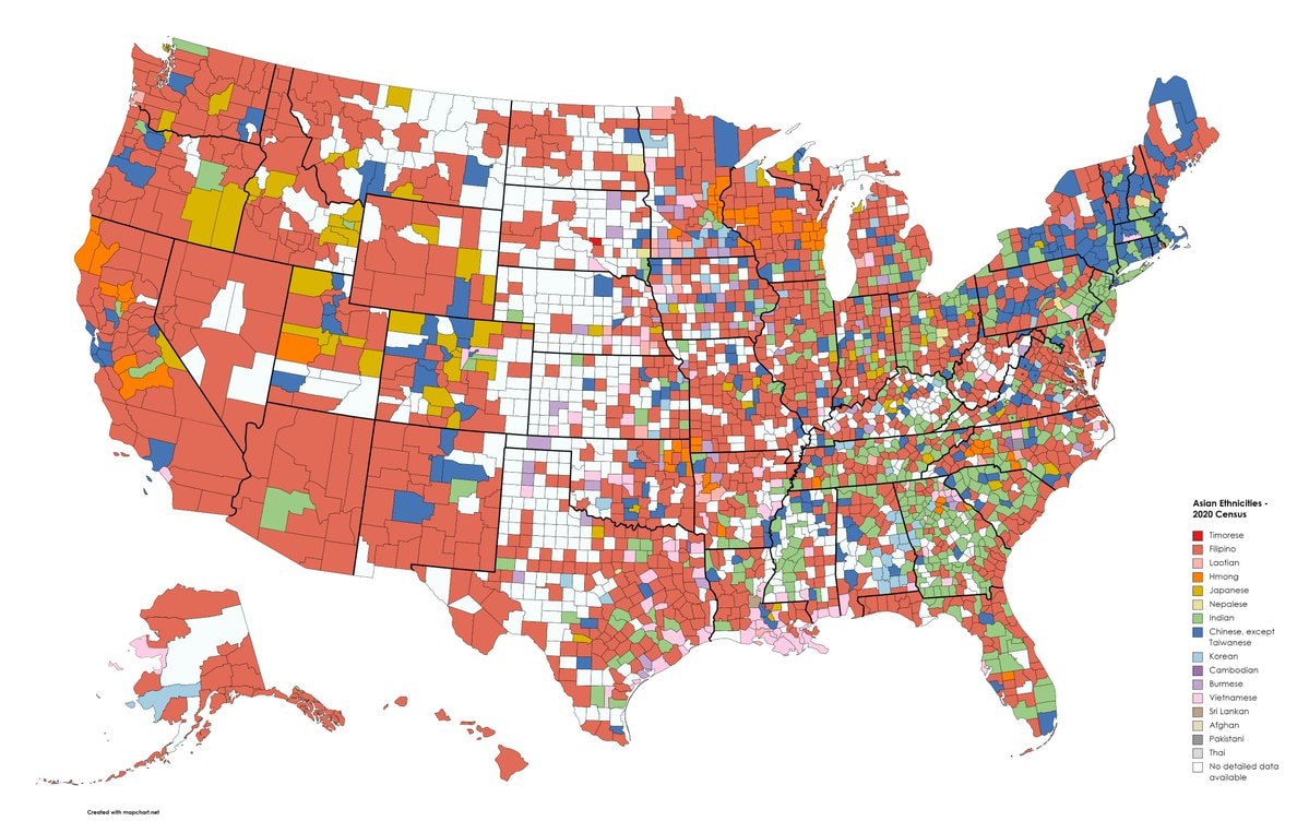U.S. counties by largest Asian ethnicity