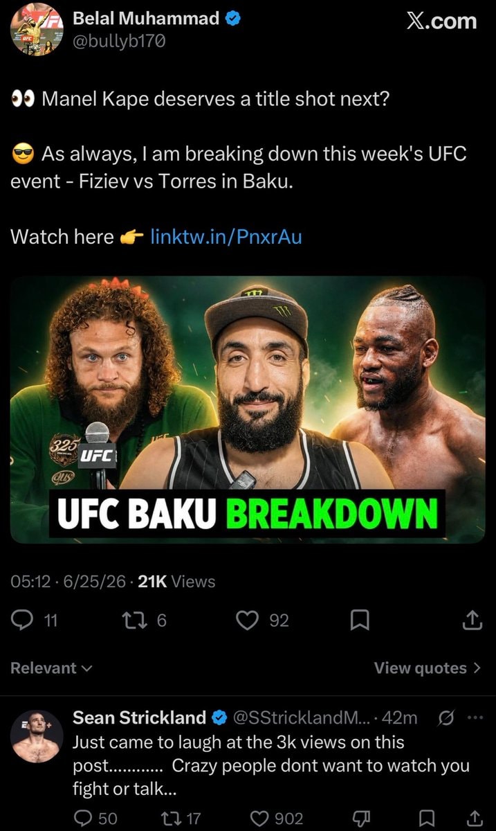 UFC Baku breakdown Sean Strickland Belal Muhammad