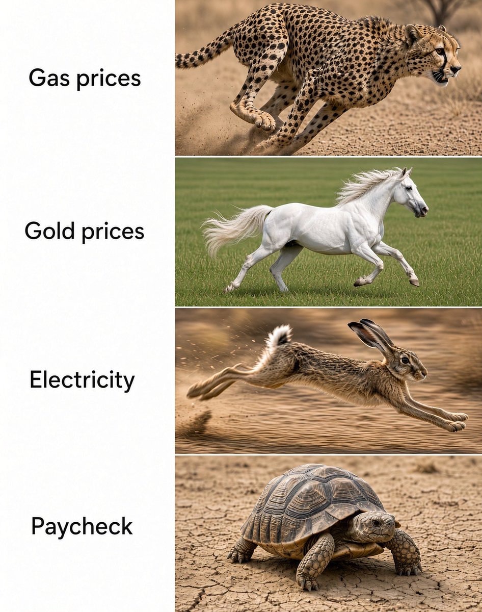 animal speed meme for gas prices gold prices electricity paycheck