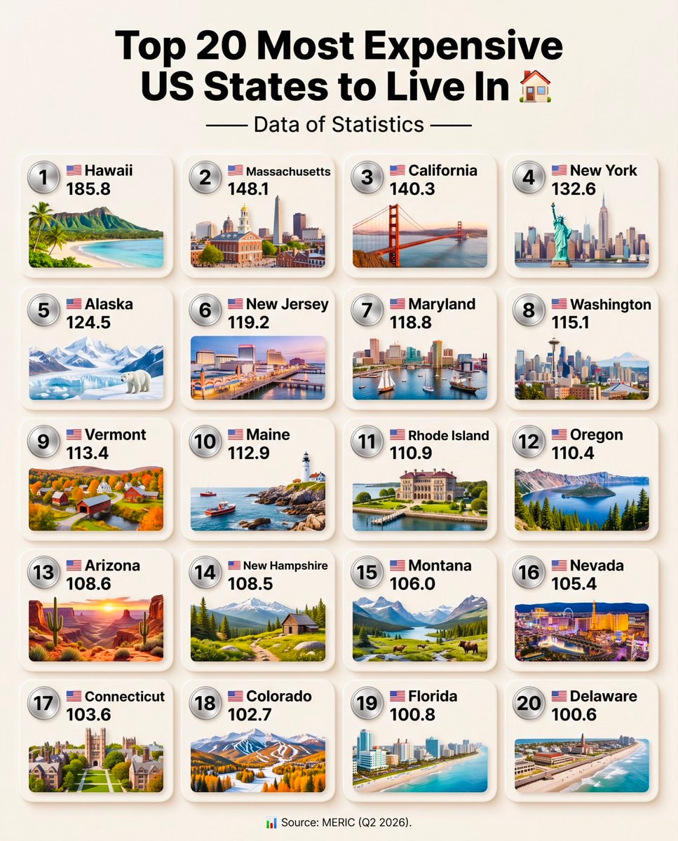 Top 20 Most Expensive US States to Live In