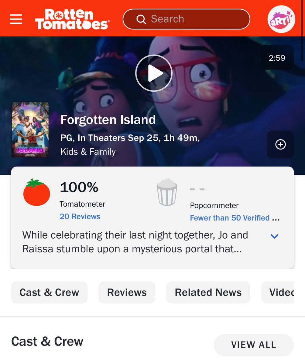 FORGOTTEN ISLAND Rotten Tomatoes score