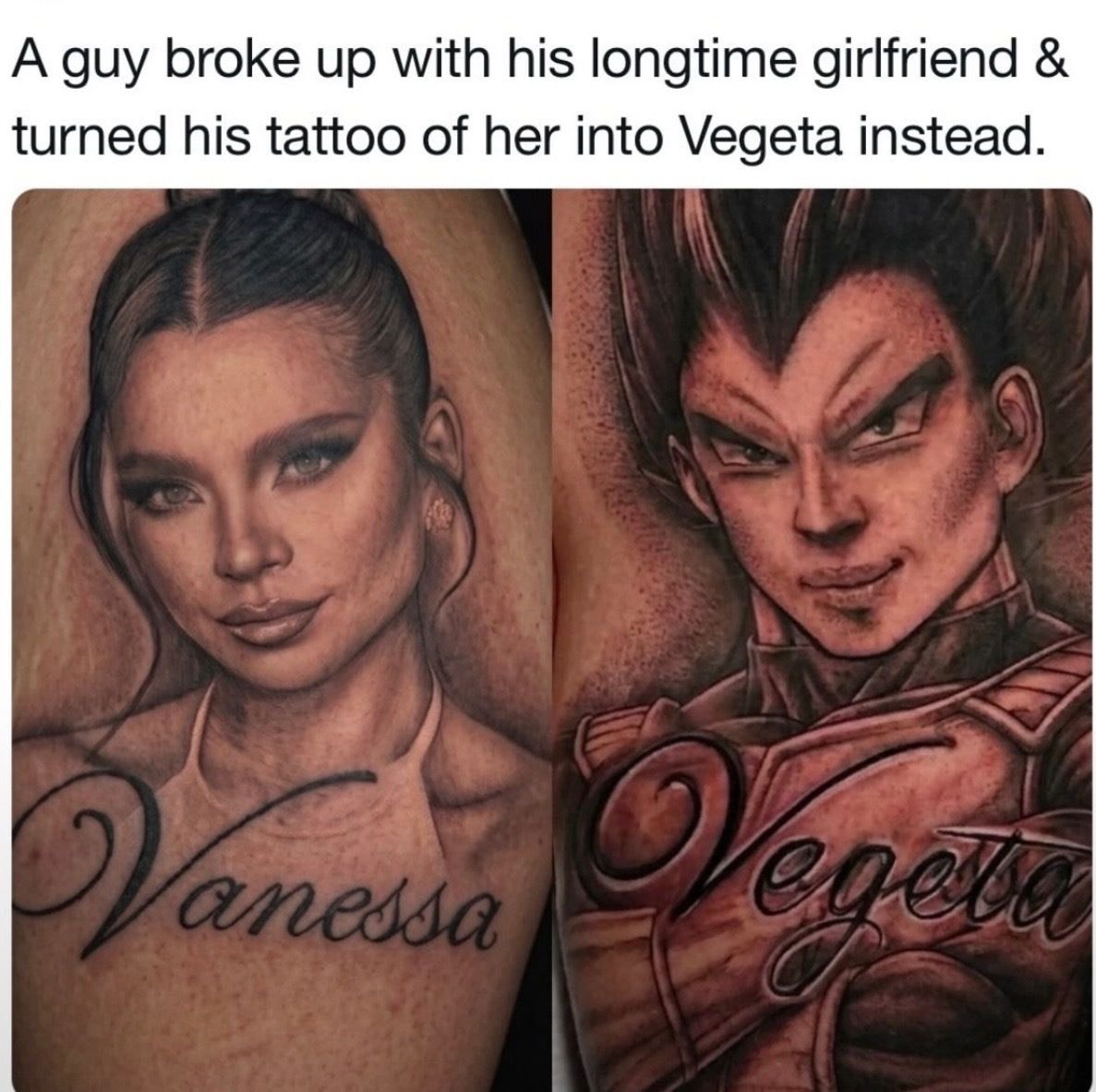 Vanessa to Vegeta tattoo edit