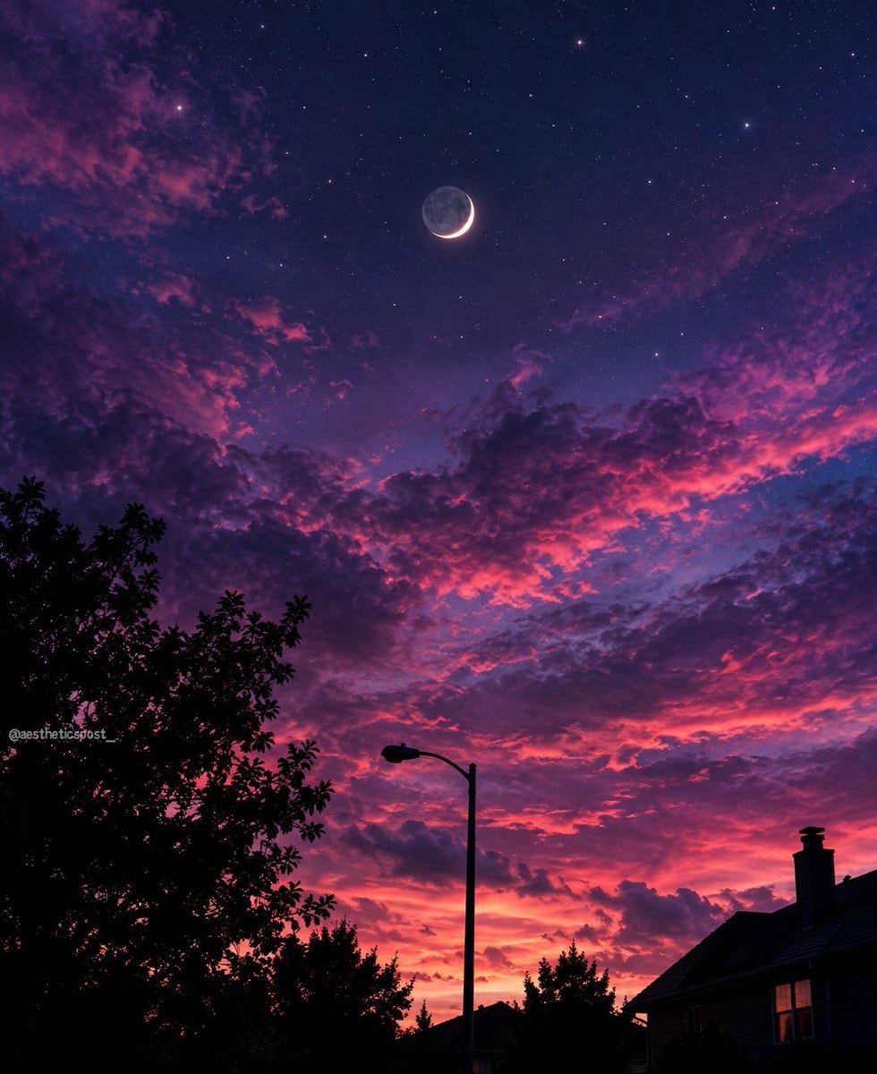 Dusk Sky With Crescent Moon