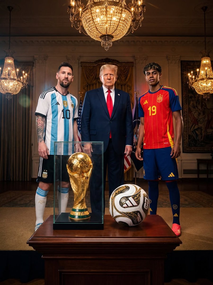 Trump, Messi, World Cup trophy