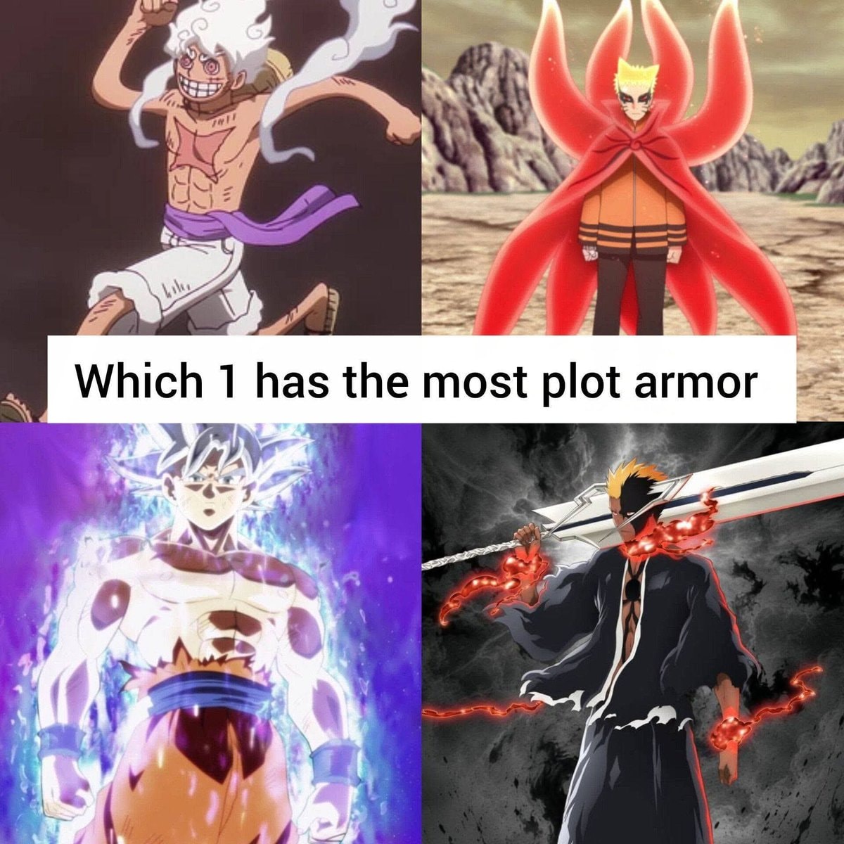 Luffy Naruto Goku Ichigo four-way