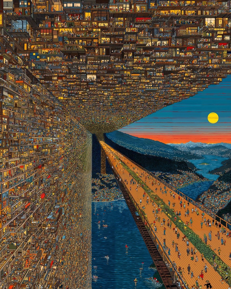 surreal dense city illustration