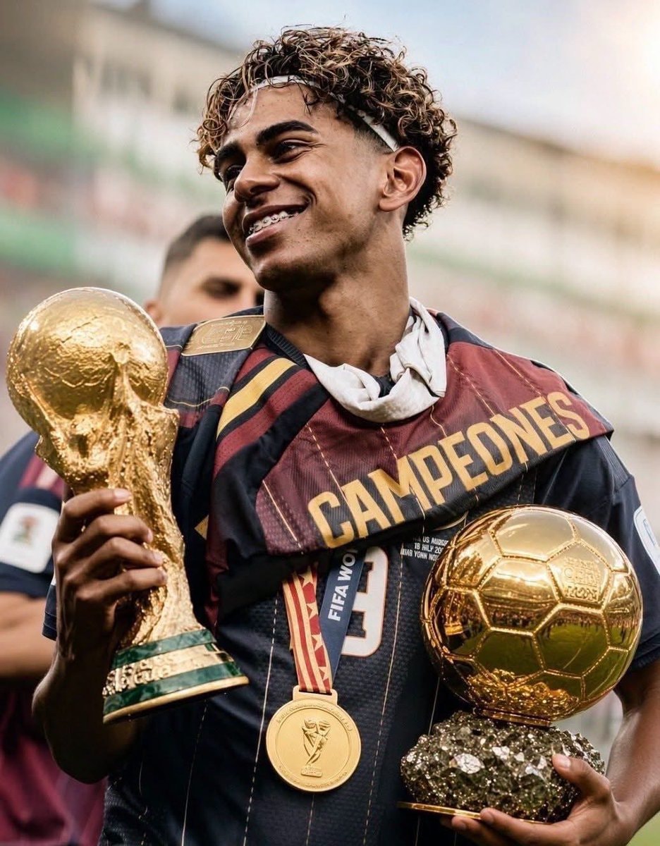 Lamine Yamal World Cup trophy celebration