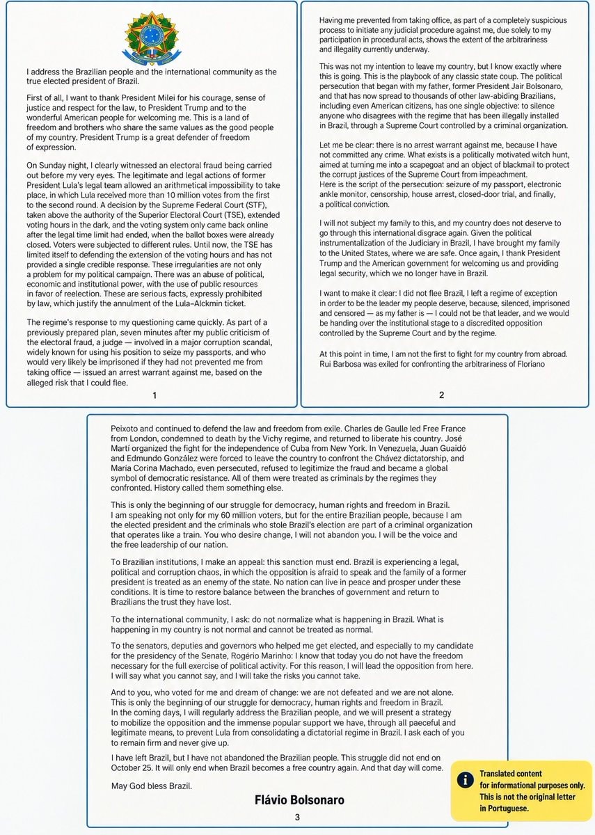 Flávio Bolsonaro letter claims true president-elect (photo 2 of 2)