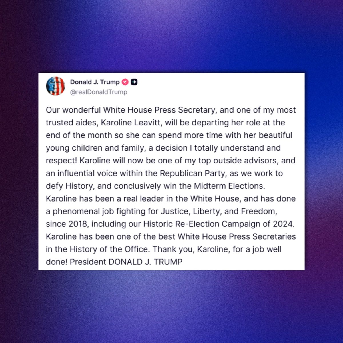 Karoline Leavitt leaving White House Press Secretary role (photo 2 of 2)