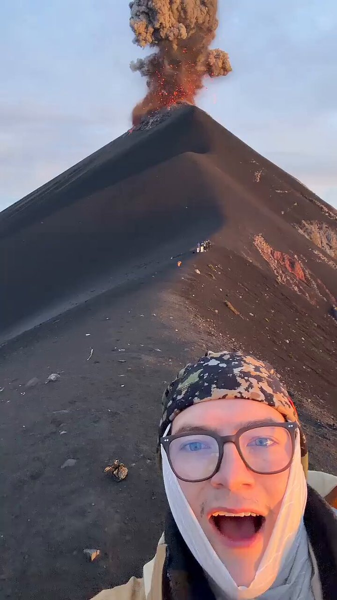 Volcano selfie ash plume danger