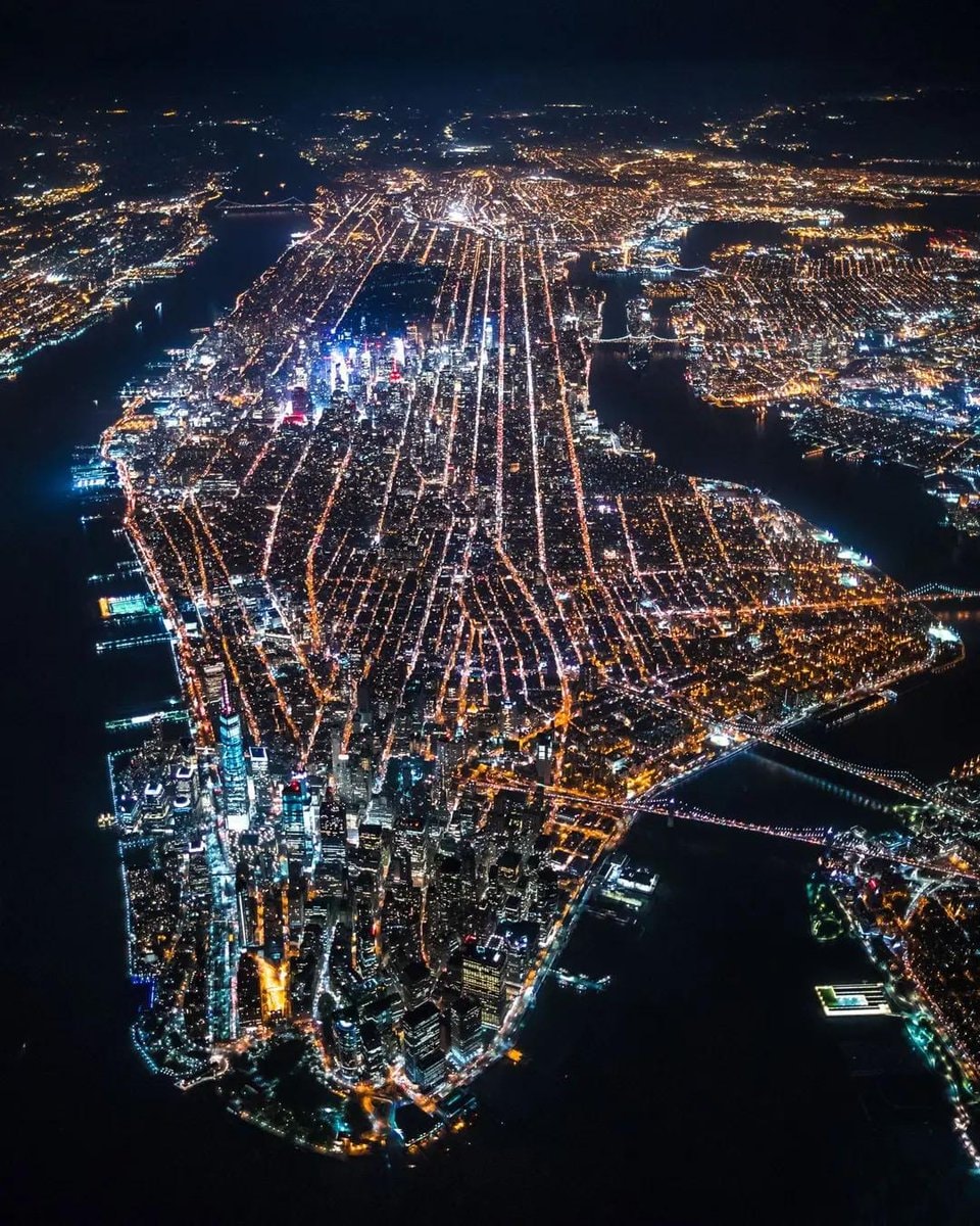 Manhattan aerial night view