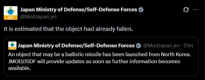 North Korea ballistic missile launch