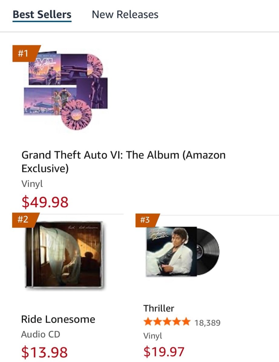 GTA VI album vinyl tops Amazon chart