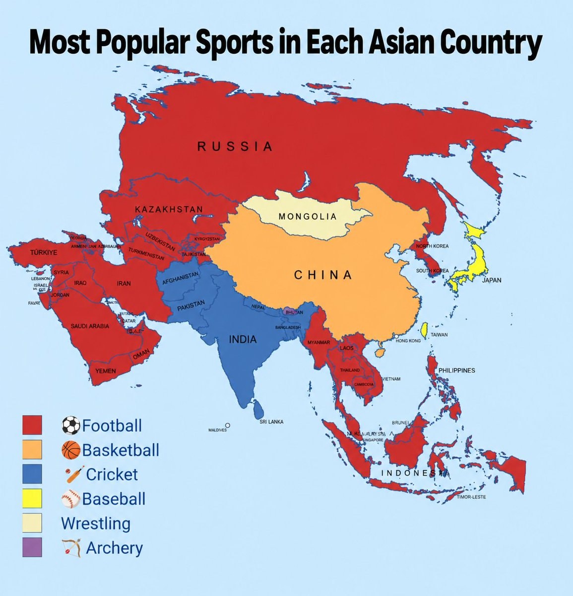 Most Popular Sports in Each Asian Country