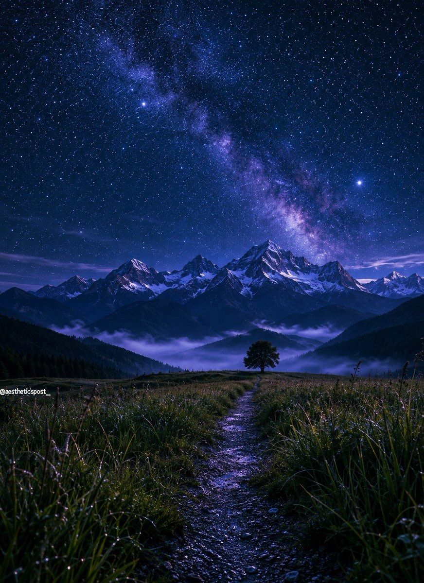 starry night mountain landscape