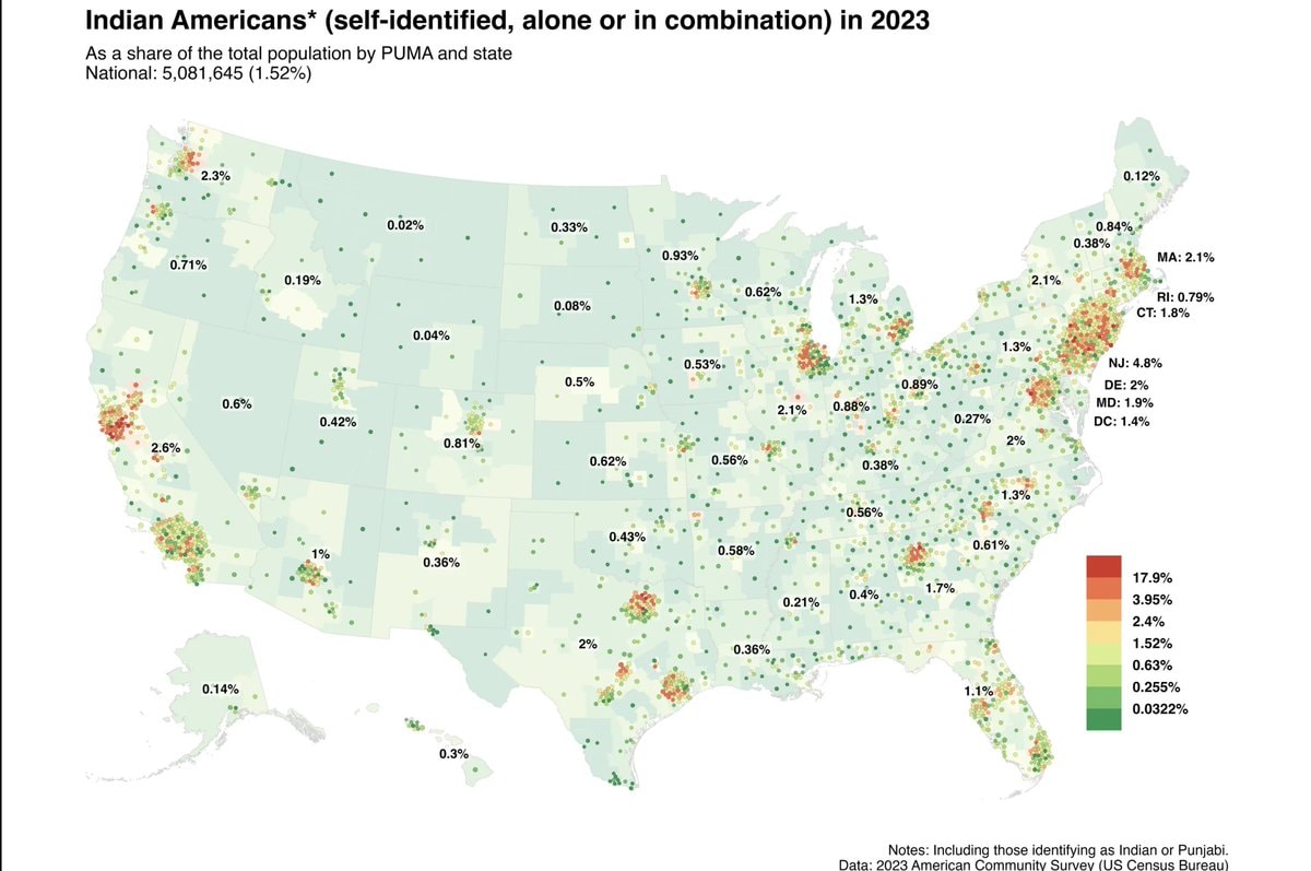 Indian Americans USA 2023 Map Indian Americans USA 2023 Map