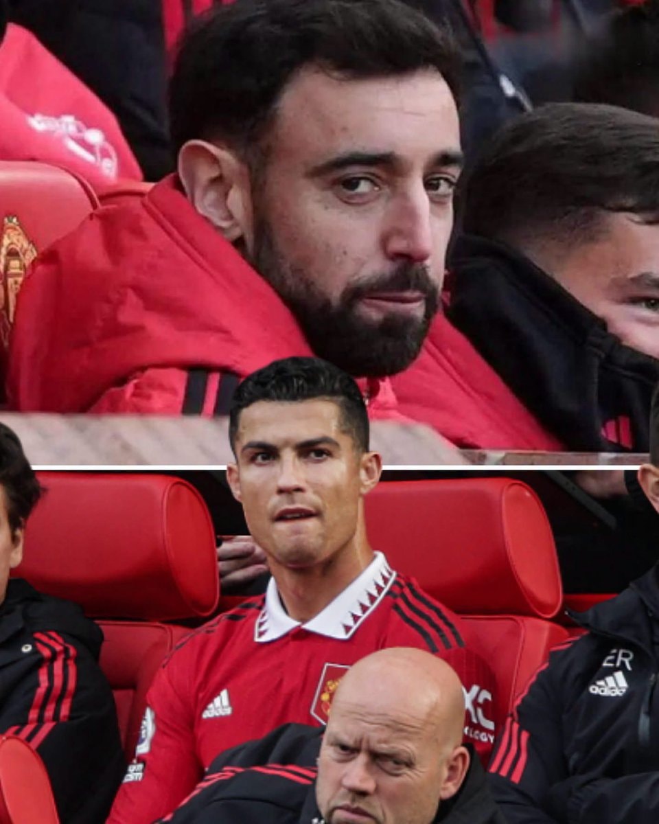 Bruno Fernandes and Cristiano Ronaldo on the bench at Manchester United