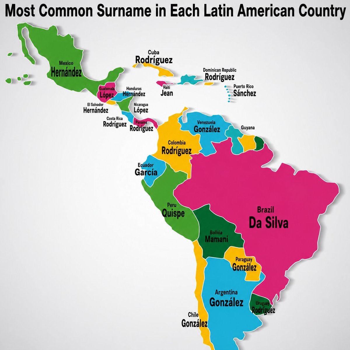 Most common surnames by Latin American country