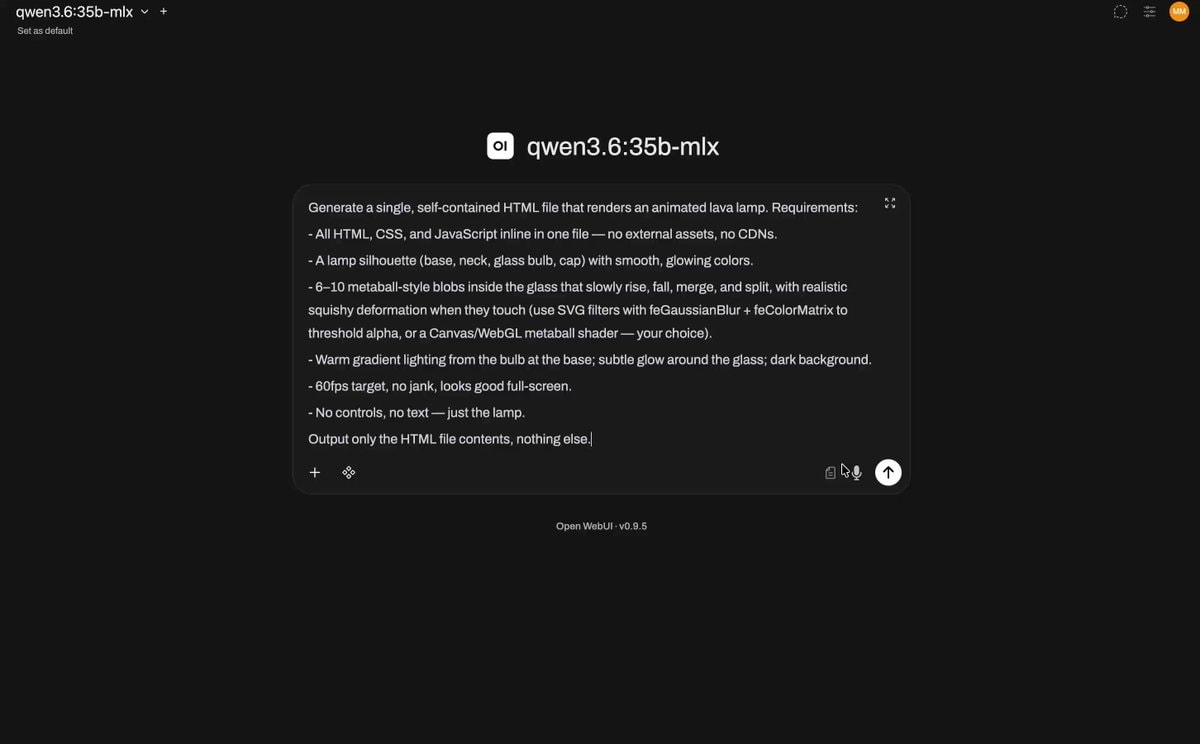 Qwen 3.6 35B on MacBook Pro M5 Max