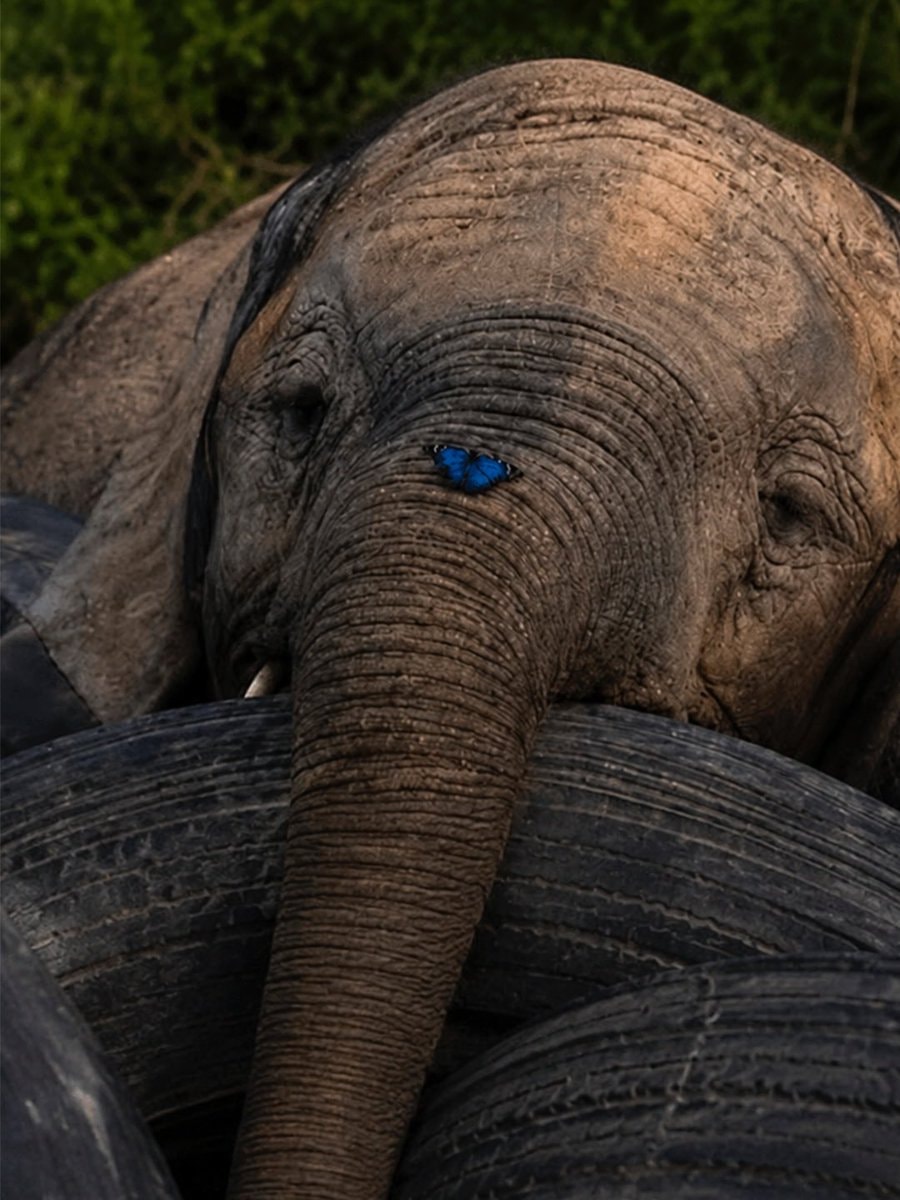 Elephant with butterfly on trunk