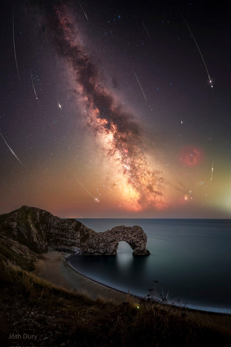 Perseid meteors over Durdle Door