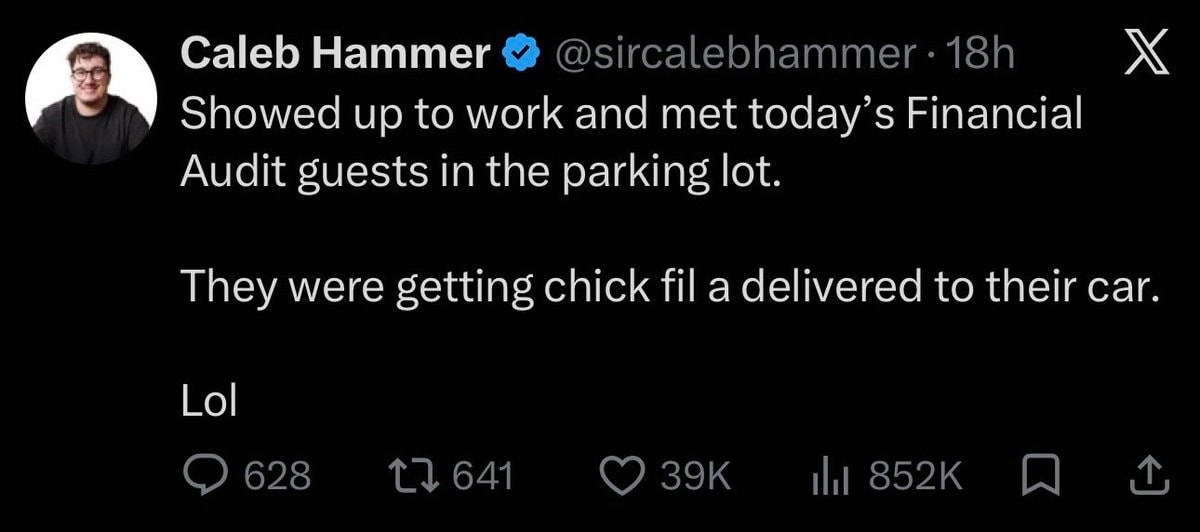 Caleb Hammer Financial Audit parking lot