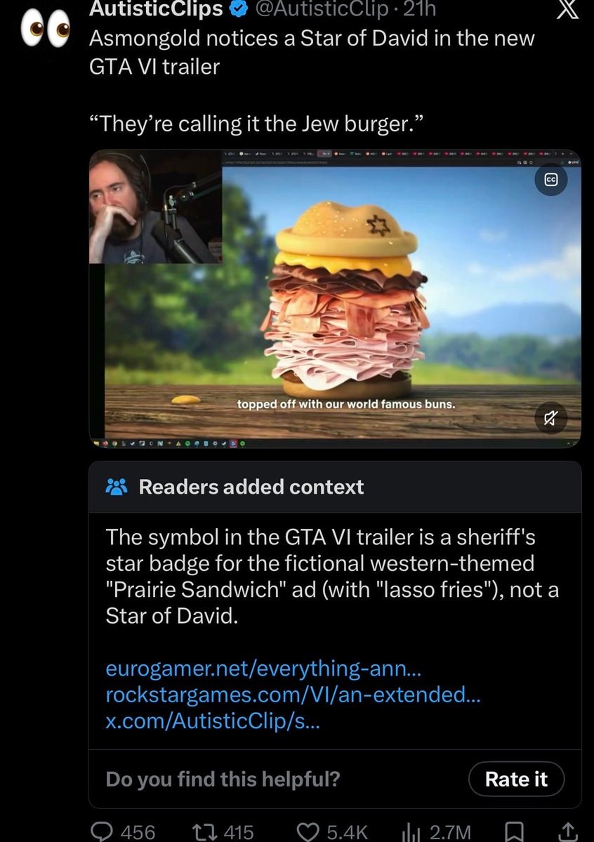 Asmongold GTA 6 Jew Burger comments