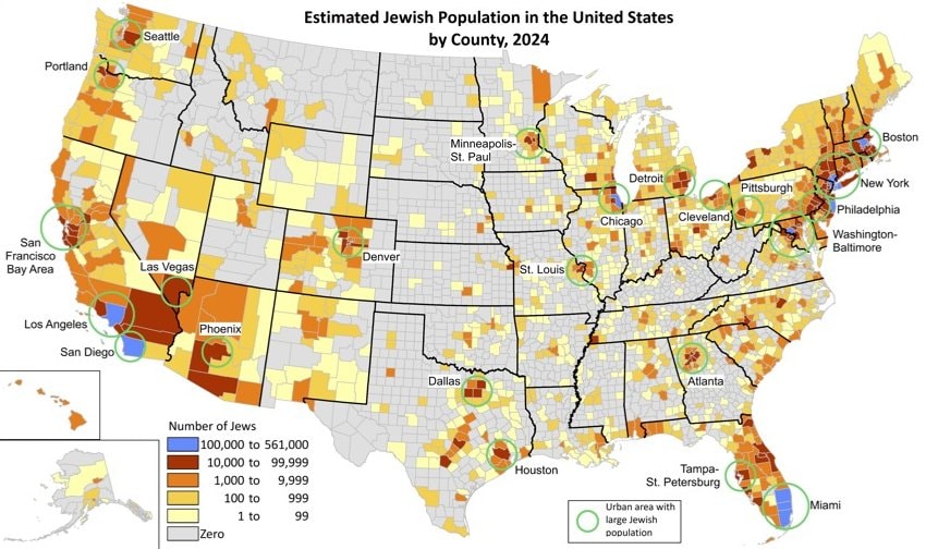 Jewish population by U.S. county