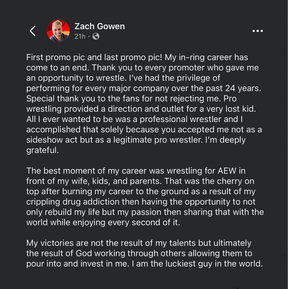 Zach Gowen retirement post (photo 2 of 2)