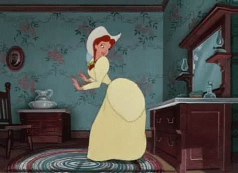 cartoon woman yellow dress cowboy hat GIF