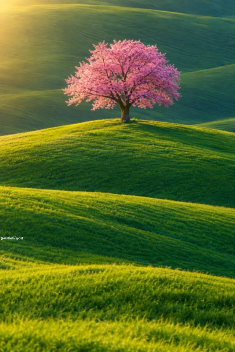 pink tree in golden light