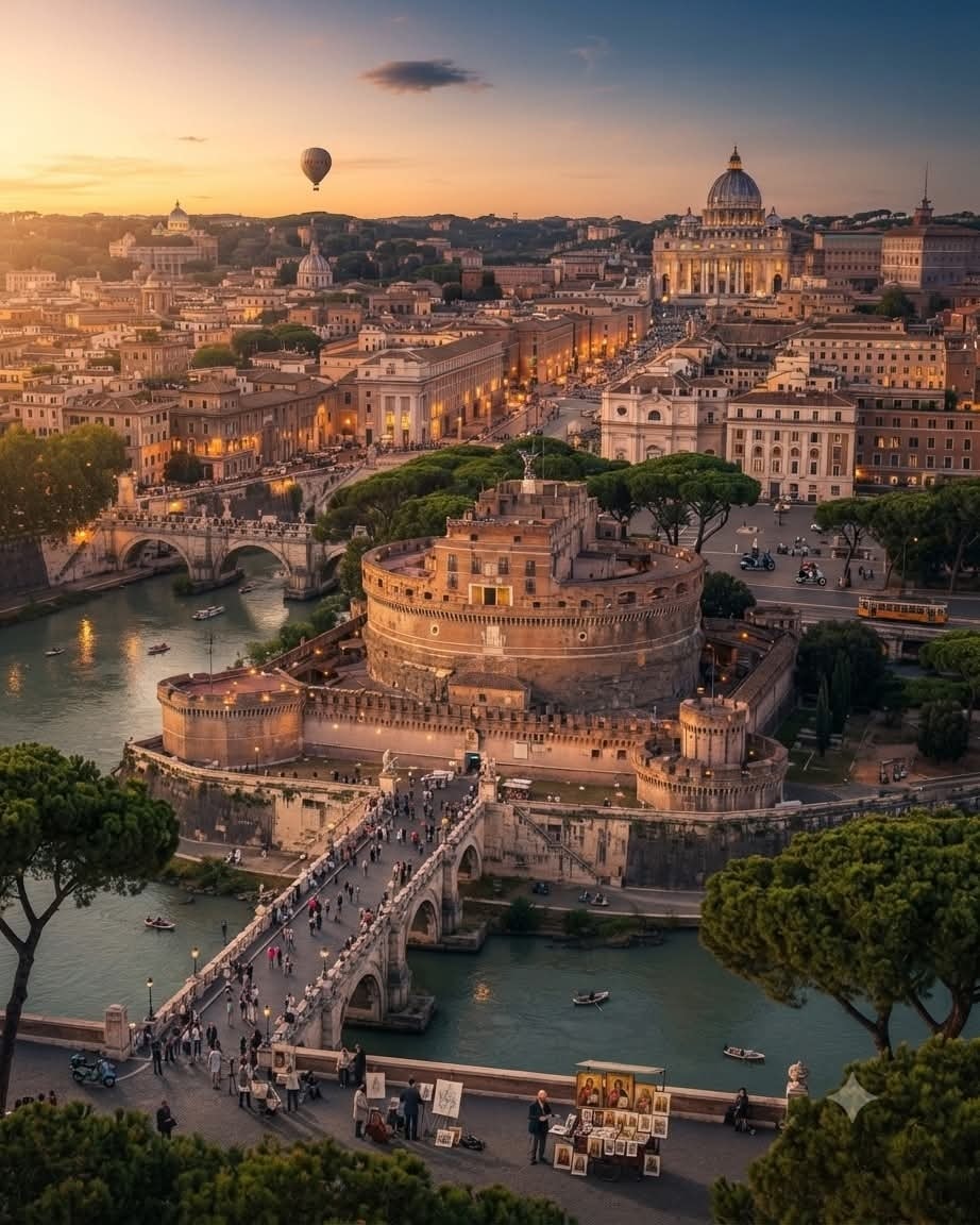 Rome Italy Castel Sant'Angelo sunset