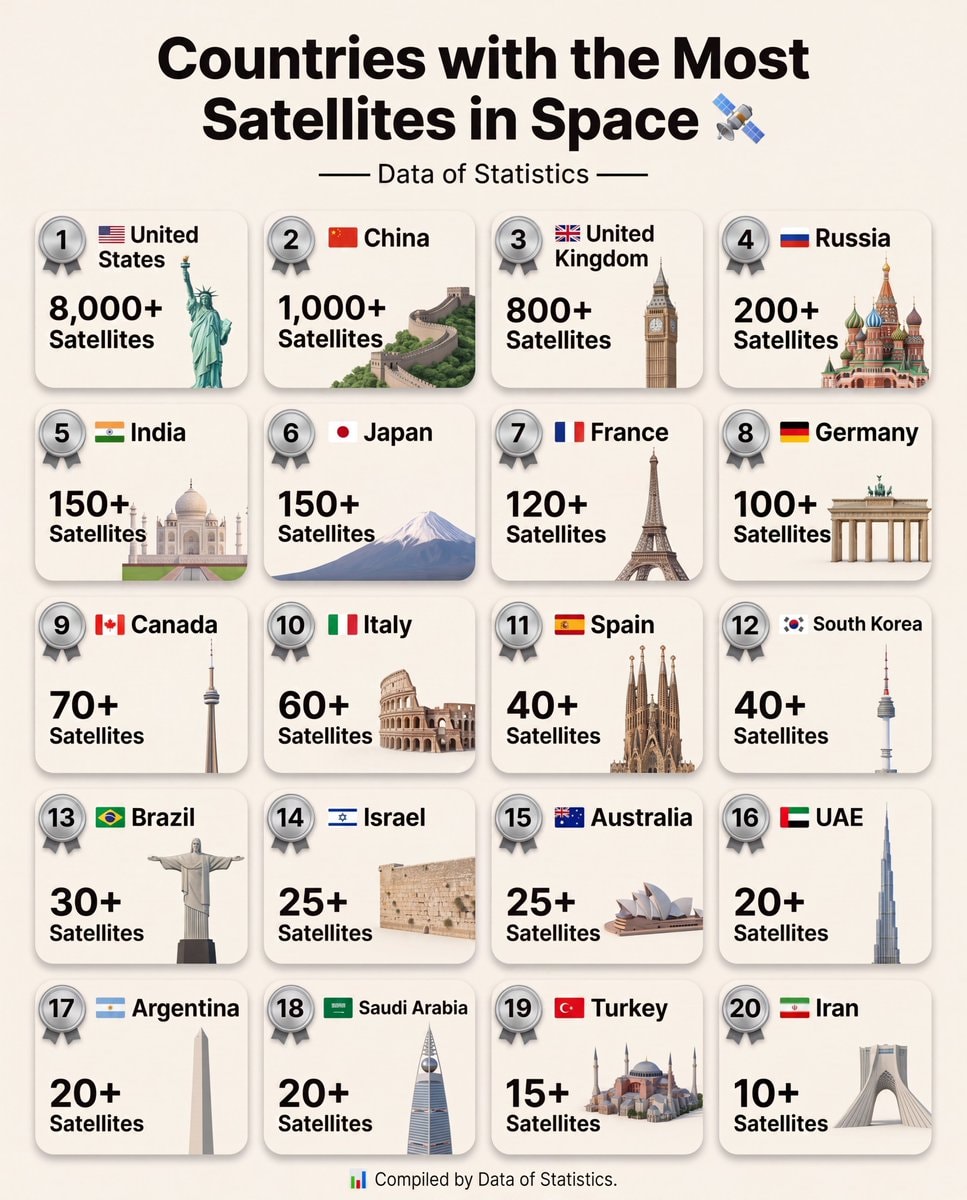 Countries with the most satellites in space