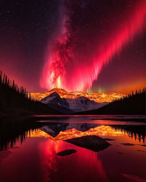 Red aurora over Tromsø Norway