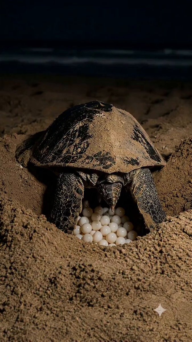 Sea turtle laying eggs