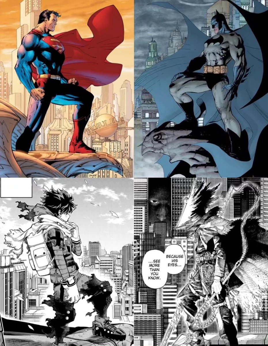 Superman Batman Izuku Midoriya collage