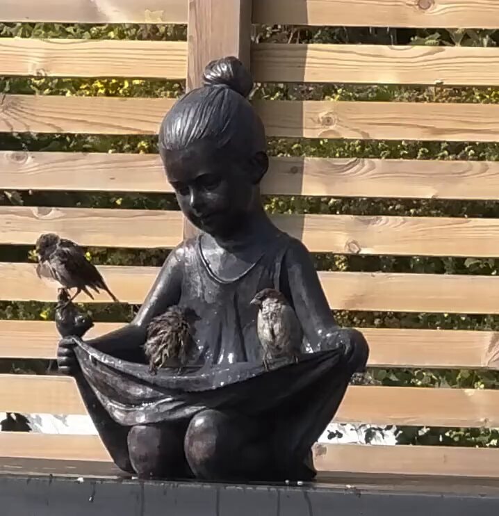 Bronze statue with sparrows