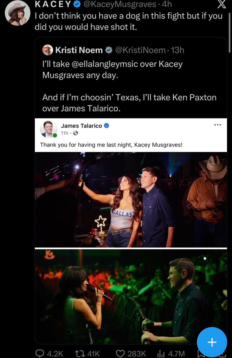 Kacey Musgraves responds to Kristi Noem