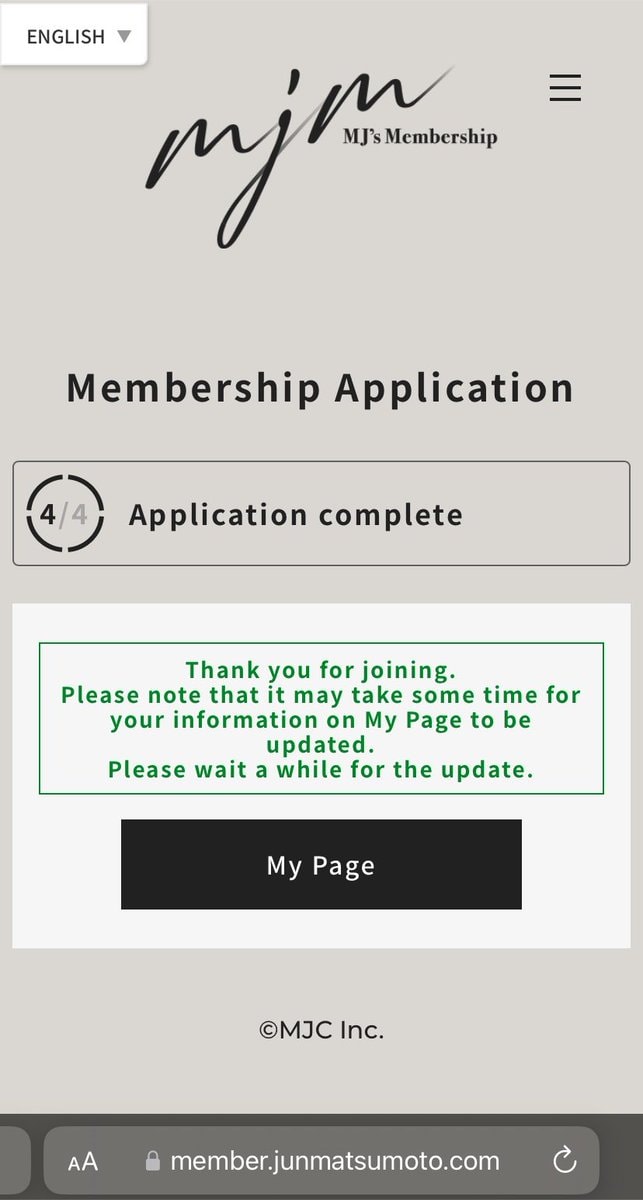 MJC Inc. membership confirmation MJC Inc. membership confirmation