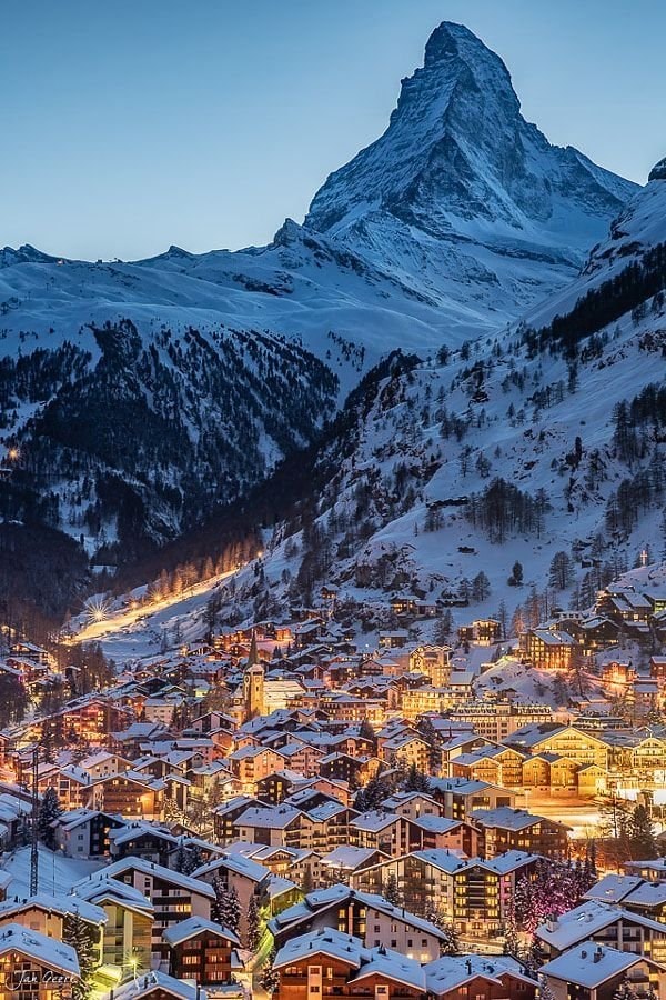 Zermatt Switzerland Matterhorn winter dusk
