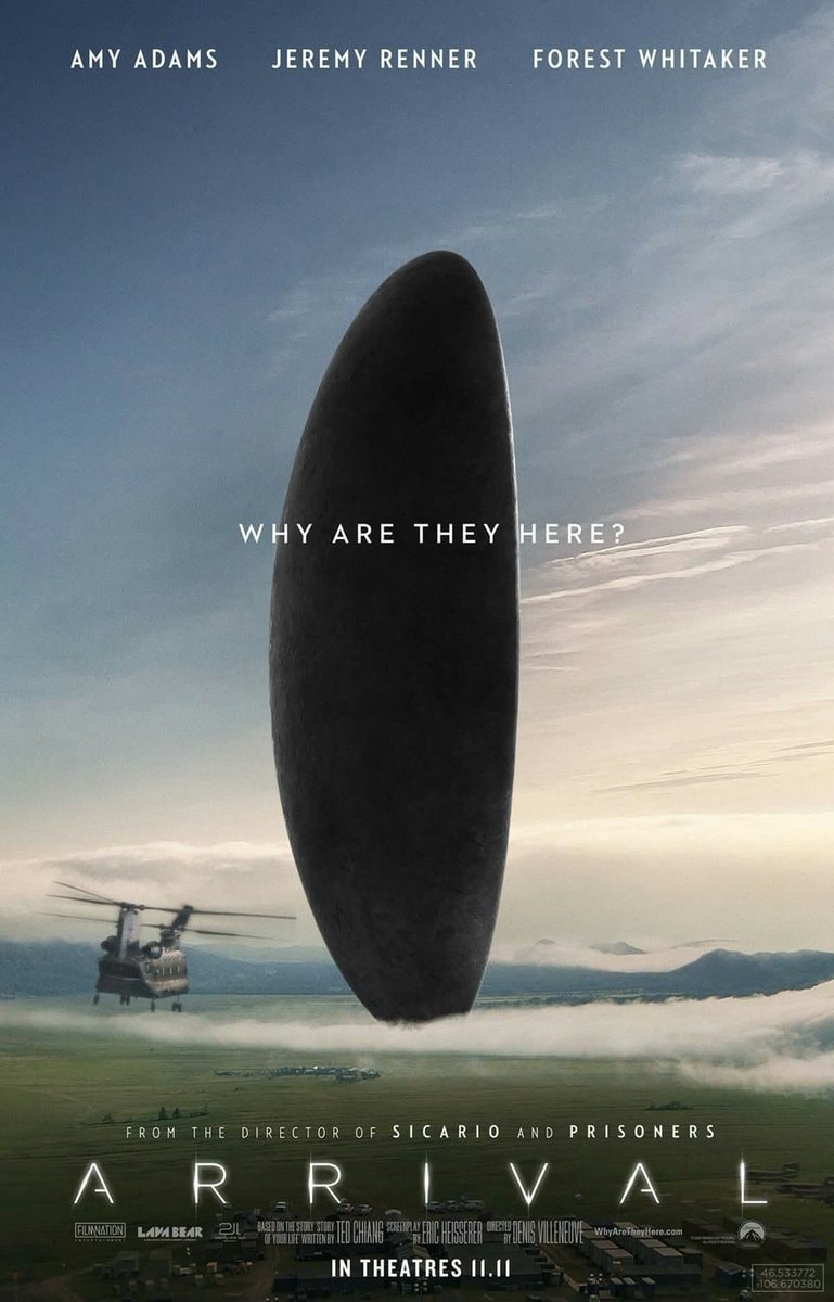 Arrival movie poster with spacecraft